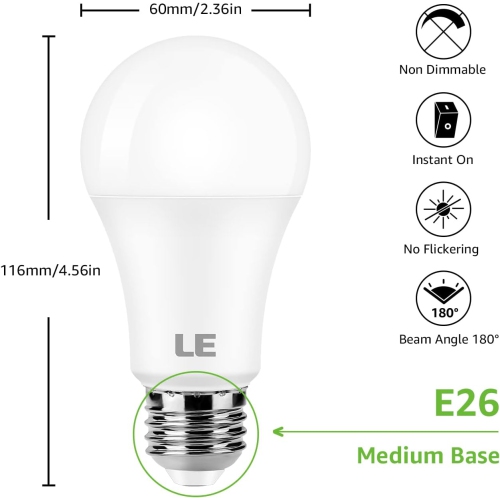 LE LED Light Bulbs, 100W Equivalent, 14W 1500lm 2700K Warm White LED Bulb, Non-dimmable Light Bulb, A19 E26 Standard Base, 10000 Hour Lifetime, 6