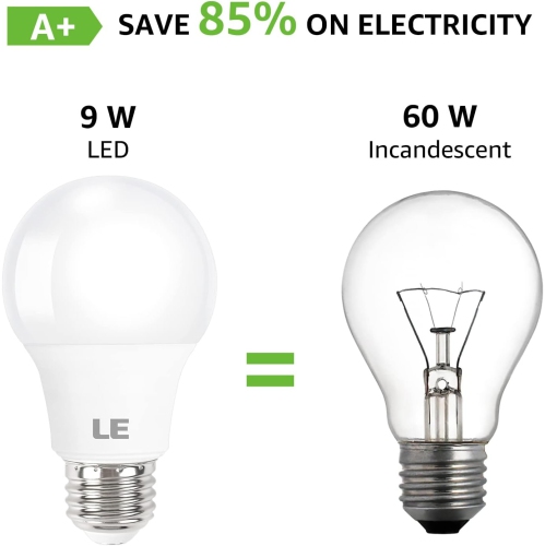 LE LED Light Bulb, 60 Watt Equivalent, 9W 800lm 5000K Daylight White LED Bulb, Non-dimmable Light Bulb, A19 E26 Standard Base, 10000 Hour Lifetime, 5