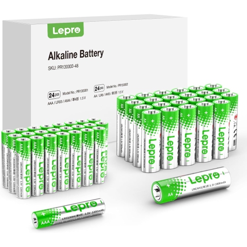 Lepro 48 Pack AA and AAA Batteries Combo Pack, High-Performance Alkaline Batteries, Included 24 Double AA Batteries & 24 Triple AAA Batteries