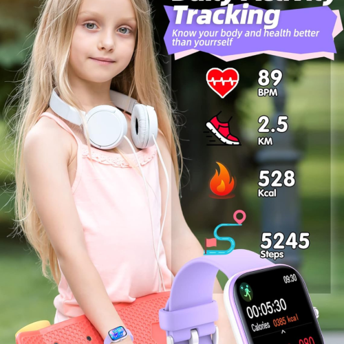 Kids Smart Watch for Boys Girls,IP68 Waterproof Kids Fitness Activity Tracker Watch,Heart Rate Sleep Monitor,8 Sport Modes,Pedometers,Calories