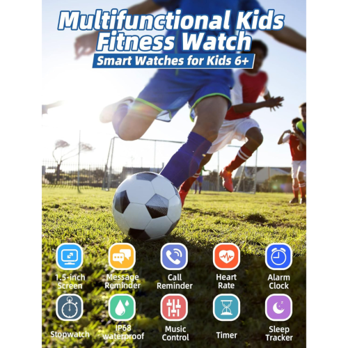 Kids Smart Watch for Boys Girls,IP68 Waterproof Kids Fitness Activity Tracker Watch,Heart Rate Sleep Monitor,8 Sport Modes,Pedometers,Calories