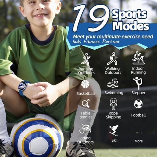 Kids Smart Watch for Boys Girls,IP68 Waterproof Kids Fitness Activity Tracker Watch,Heart Rate Sleep Monitor,8 Sport Modes,Pedometers,Calories