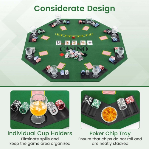 Dessus de table de poker de 48&nbsp;po de Costway – Surmontoir de table de poker Texas Holdem pliable pour 8 joueurs