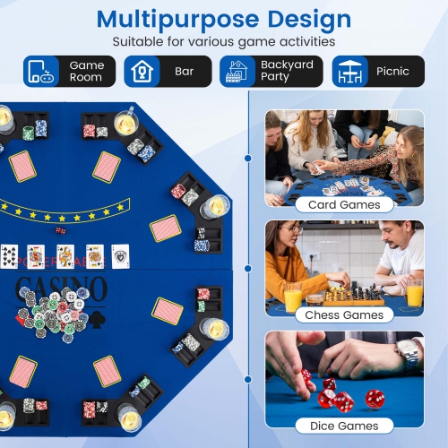 Dessus de table de poker de 48&nbsp;po de Costway – Surmontoir de table de poker Texas Holdem pliable pour 8 joueurs