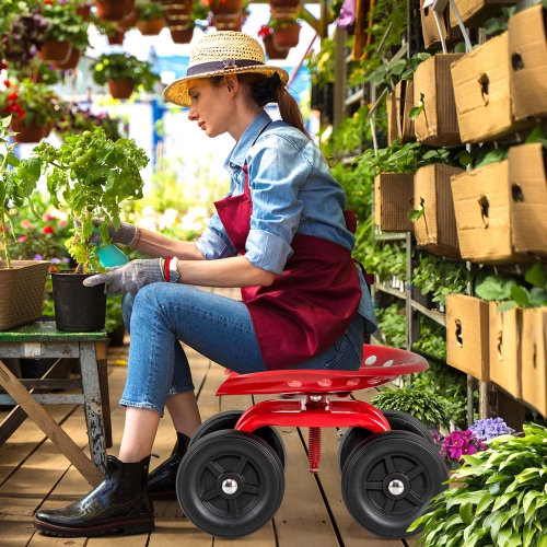 Siège de travail robuste avec chariot de jardin à roulettes de Costway, siège pivotant à 360° et hauteur réglable
