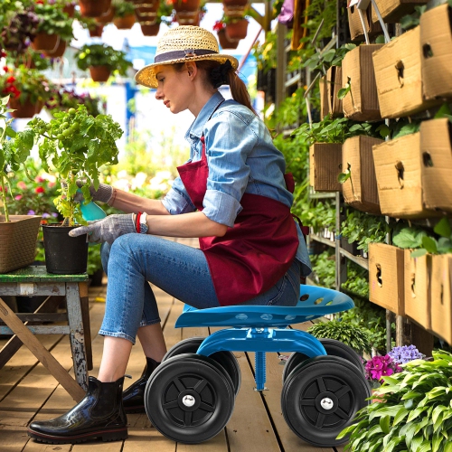 Siège de travail robuste avec chariot de jardin à roulettes de Costway, siège pivotant à 360° et hauteur réglable