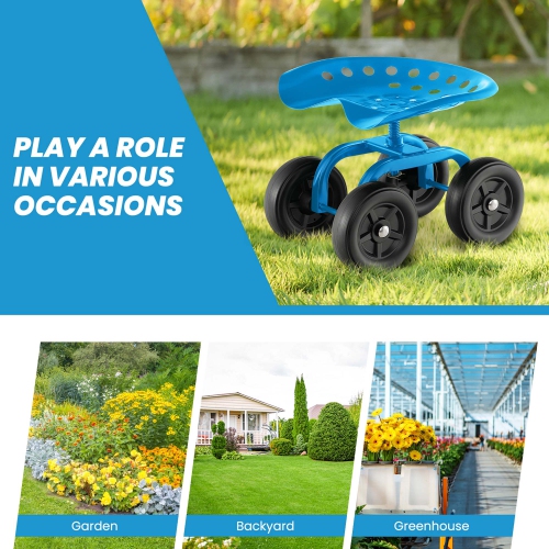Siège de travail robuste avec chariot de jardin à roulettes de Costway, siège pivotant à 360° et hauteur réglable