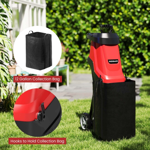 Ironmax 15 AMP Leaf Shredder Mulcher with Plunger & Collection Bag Wheels for Branches