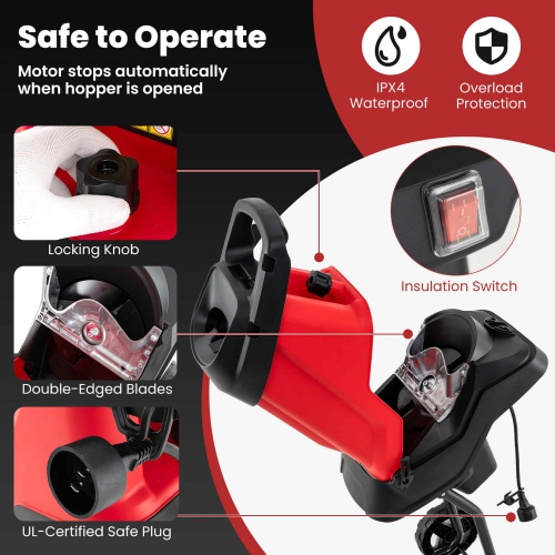 Ironmax 15 AMP Leaf Shredder Mulcher with Plunger & Collection Bag Wheels for Branches