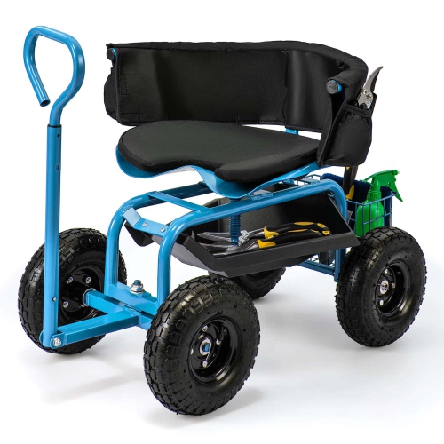 Costway Rolling Garden Cart Height Adjustable Scooter with Swivel Seat & Tool Storage