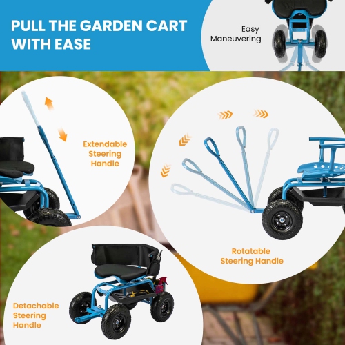 Costway Rolling Garden Cart Height Adjustable Scooter with Swivel Seat & Tool Storage