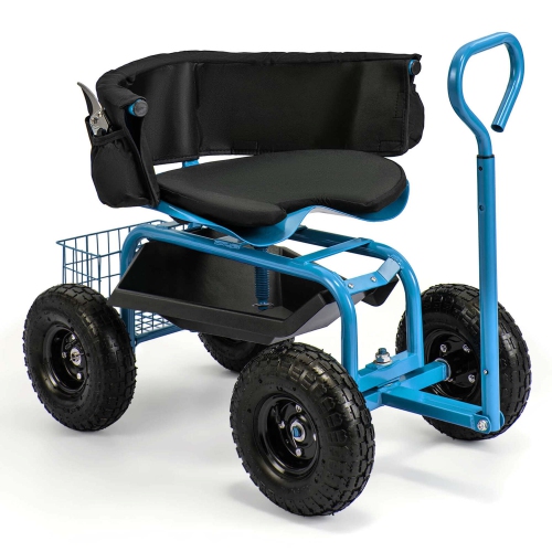 Costway Rolling Garden Cart Height Adjustable Scooter with Swivel Seat & Tool Storage
