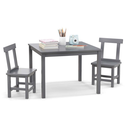 Costway Wooden Kids Table and 2 Chairs Set with Rubber Wood Legs Anti-slip Foot Pads