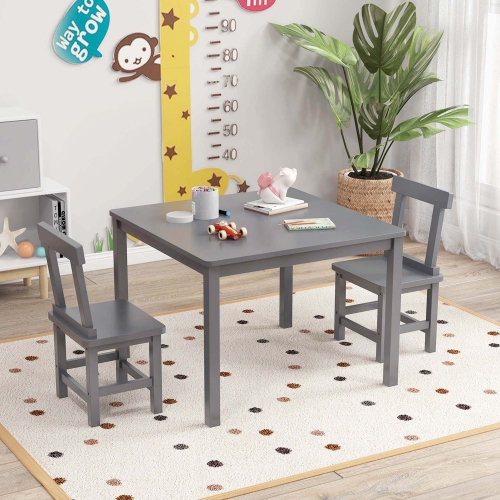 Costway Wooden Kids Table and 2 Chairs Set with Rubber Wood Legs Anti-slip Foot Pads