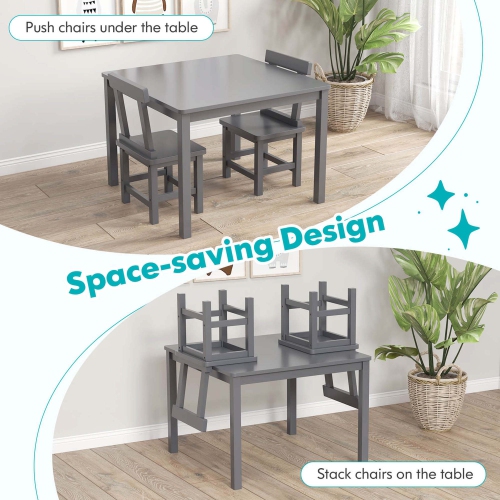 Costway Wooden Kids Table and 2 Chairs Set with Rubber Wood Legs Anti-slip Foot Pads