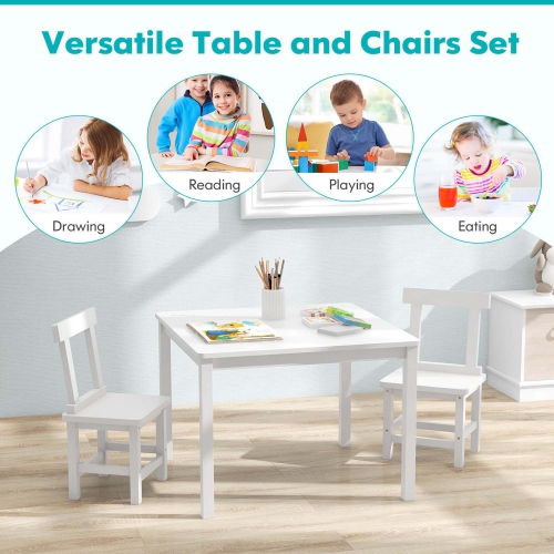Costway Wooden Kids Table and 2 Chairs Set with Rubber Wood Legs Anti-slip Foot Pads