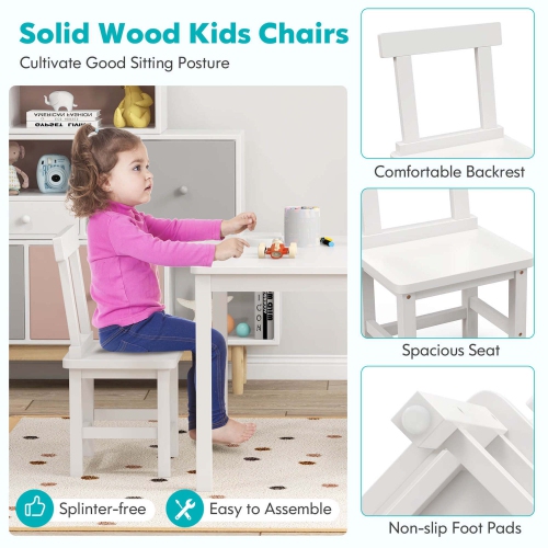 Costway Wooden Kids Table and 2 Chairs Set with Rubber Wood Legs Anti-slip Foot Pads
