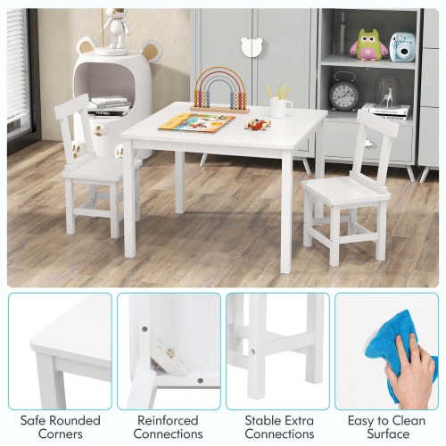 Costway Wooden Kids Table and 2 Chairs Set with Rubber Wood Legs Anti-slip Foot Pads