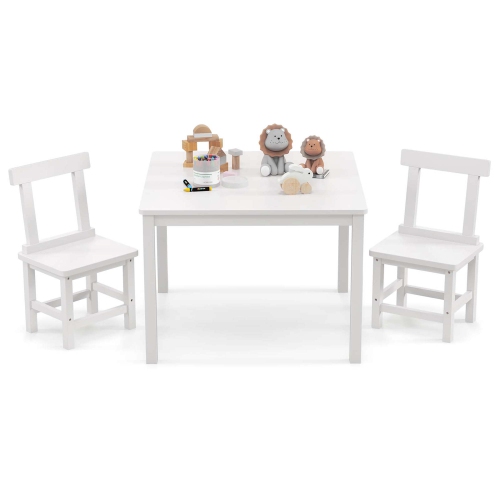 Costway Wooden Kids Table and 2 Chairs Set with Rubber Wood Legs Anti-slip Foot Pads