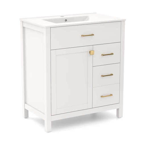 Costway 30" Bathroom Vanity with Sink 2 Drawers 1 Door 1 Flip-out Drawer Solid Wood Legs