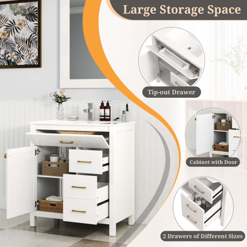 Meuble-lavabo de 30&nbsp;po avec évier de Costway 2 tiroirs 1 porte 1 tiroirs rabattables pattes en bois massif