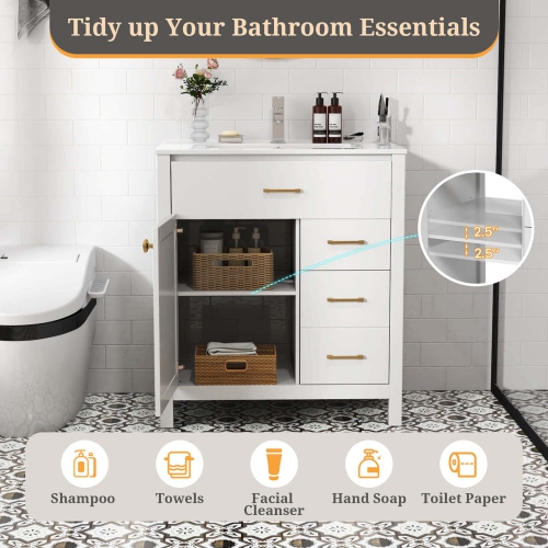 Meuble-lavabo de 30&nbsp;po avec évier de Costway 2 tiroirs 1 porte 1 tiroirs rabattables pattes en bois massif