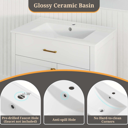 Meuble-lavabo de 30&nbsp;po avec évier de Costway 2 tiroirs 1 porte 1 tiroirs rabattables pattes en bois massif