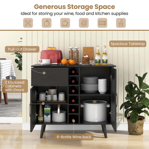 Costway 2-Door Wine Bar Cabinet Kitchen Sideboard Buffet with Drawer & Adjustable Shelves