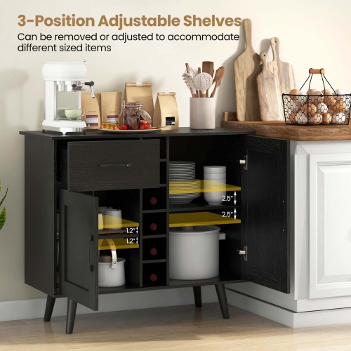 Costway 2-Door Wine Bar Cabinet Kitchen Sideboard Buffet with Drawer & Adjustable Shelves