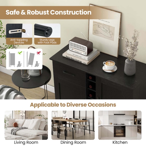 Costway 2-Door Wine Bar Cabinet Kitchen Sideboard Buffet with Drawer & Adjustable Shelves