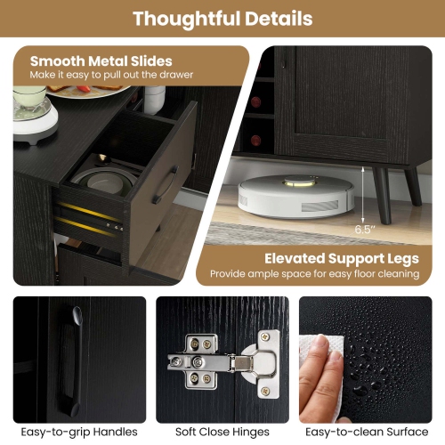 Costway 2-Door Wine Bar Cabinet Kitchen Sideboard Buffet with Drawer & Adjustable Shelves