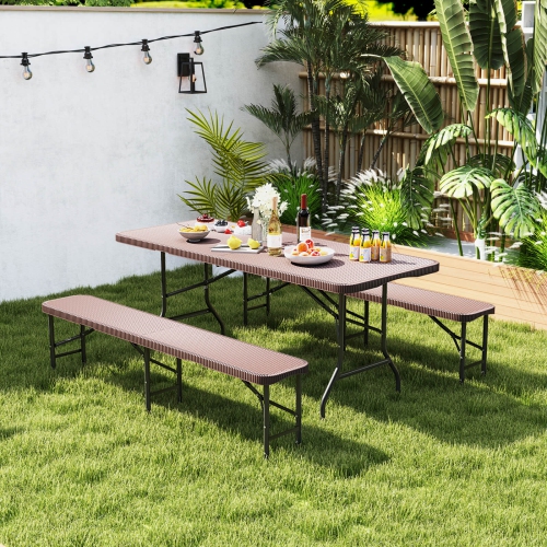 Costway 6 ft Plastic Folding Bench with 1320 LBS Capacity Handle & Lock For Outdoor Camping