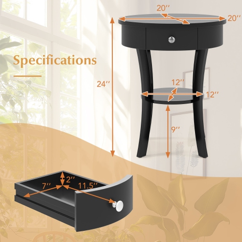 Costway 2 PCS 2-tier Side End Sofa Table Round Nightstand Bedroom Living Room