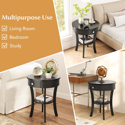 Costway 2 PCS 2-tier Side End Sofa Table Round Nightstand Bedroom Living Room