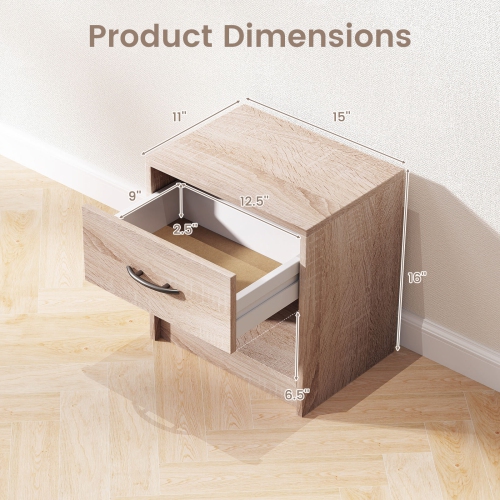 Costway Modern Nightstand Bedside Table with Drawer Open Storage Shelf for Small Spaces