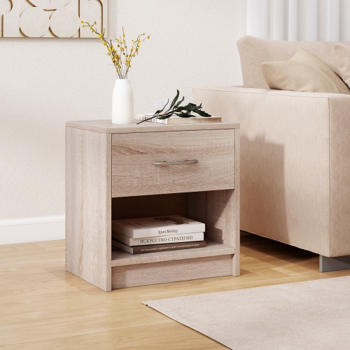 Costway Modern Nightstand Bedside Table with Drawer Open Storage Shelf for Small Spaces