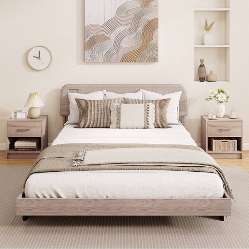 Costway Modern Nightstand Bedside Table with Drawer Open Storage Shelf for Small Spaces