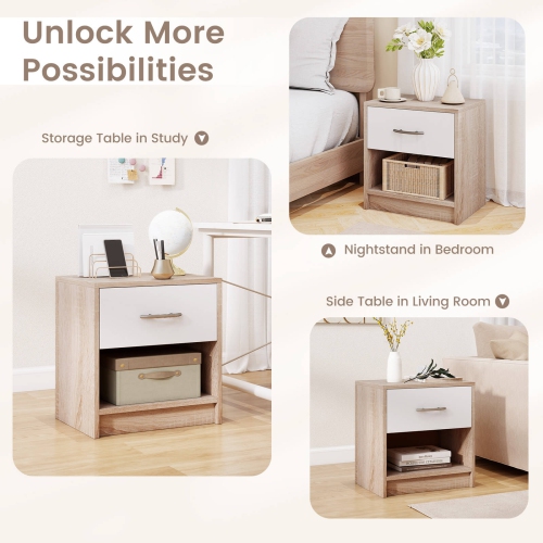 Costway Modern Nightstand Bedside Table with Drawer Open Storage Shelf for Small Spaces