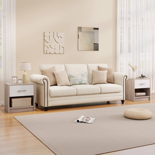 Costway Modern Nightstand Bedside Table with Drawer Open Storage Shelf for Small Spaces