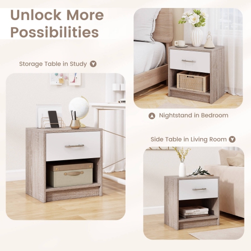 Costway Modern Nightstand Bedside Table with Drawer Open Storage Shelf for Small Spaces