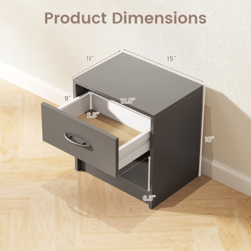 Costway Modern Nightstand Bedside Table with Drawer Open Storage Shelf for Small Spaces