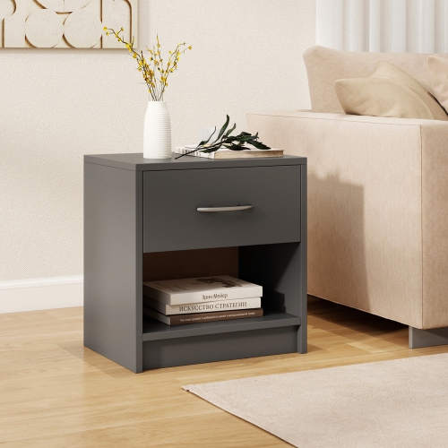 Costway Modern Nightstand Bedside Table with Drawer Open Storage Shelf for Small Spaces