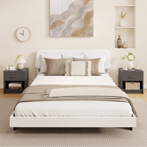 Costway Modern Nightstand Bedside Table with Drawer Open Storage Shelf for Small Spaces