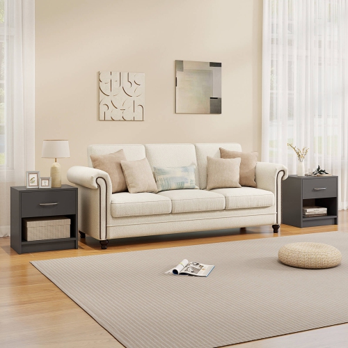 Costway Modern Nightstand Bedside Table with Drawer Open Storage Shelf for Small Spaces