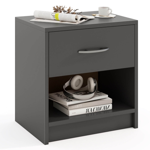 Costway Modern Nightstand Bedside Table with Drawer Open Storage Shelf for Small Spaces