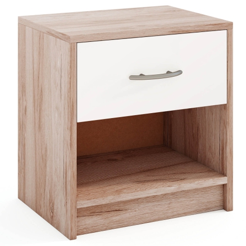 COSTWAY  Modern Nightstand Bedside Table With Drawer Open Storage Shelf for Small Spaces