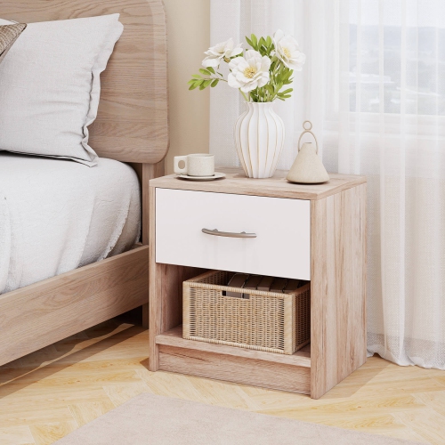 Costway Modern Nightstand Bedside Table with Drawer Open Storage Shelf for Small Spaces