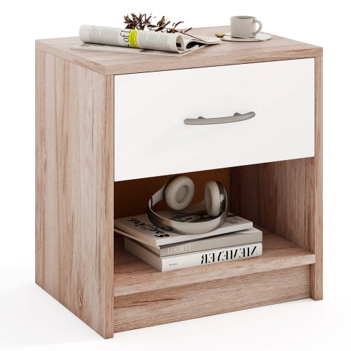 Costway Modern Nightstand Bedside Table with Drawer Open Storage Shelf for Small Spaces