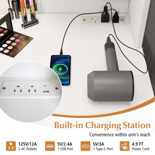 Meuble-lavabo de Costway avec station de recharge illuminée miroir 3 couleurs à intensité réglable LED