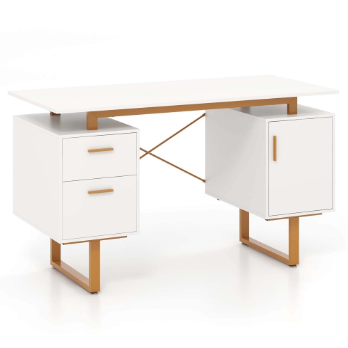 Costway 51" Home Office Desk with Floating Desktop Dual Drawers Cabinet & Metal Frame